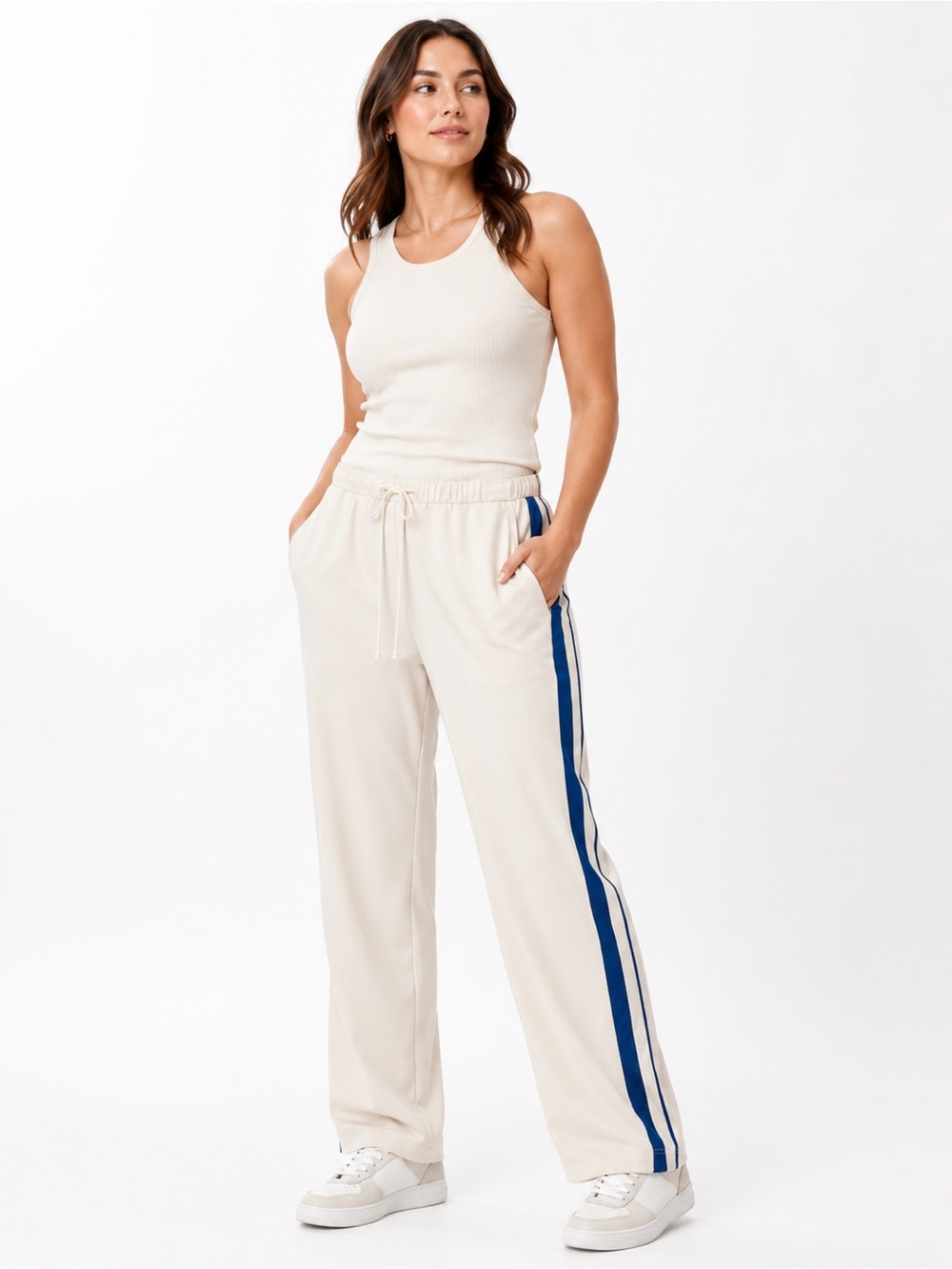 Athleta MVP Side Stripe Pant NWT 1X Ivory Blue Travel Athleisure Plus Size